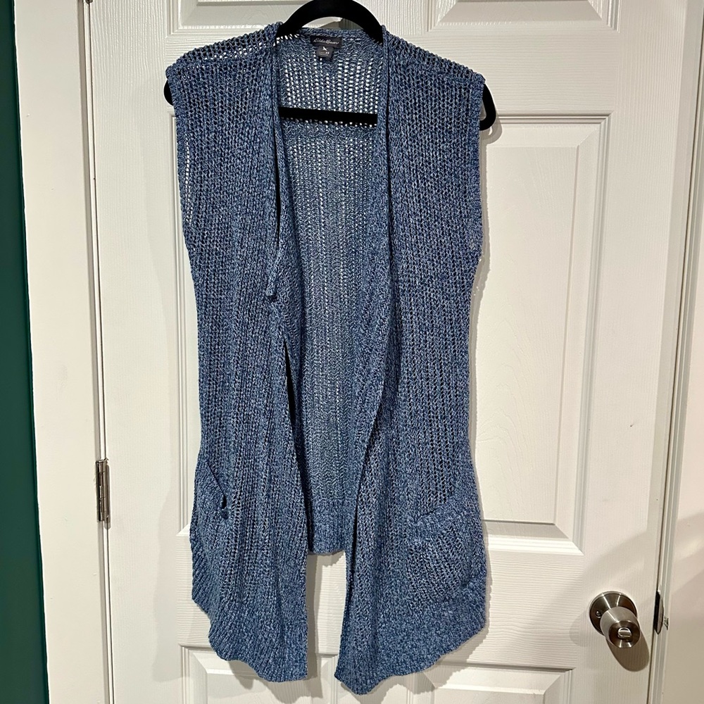 Eddie Bauer Blue Open-Front Knit Sleeveless Cardigan Vest